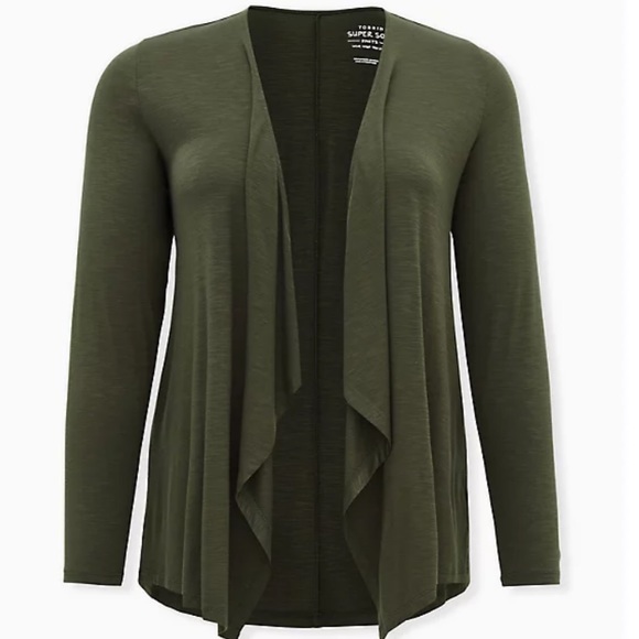 💕SOLD💕 Torrid SUPER SOFT SLUB GREEN DRAPE FRONT CARDIGAN - Picture 3 of 4